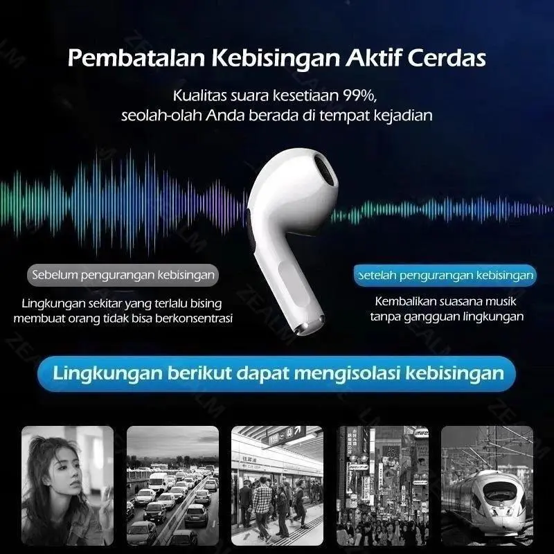 Pro4 Headset Bluetooth  V5.3 TWS with Mic Smart Touch Control Earphone Bluetooth HiFi Stereo Handset Wireless Earbuds Olahraga earphone 6
