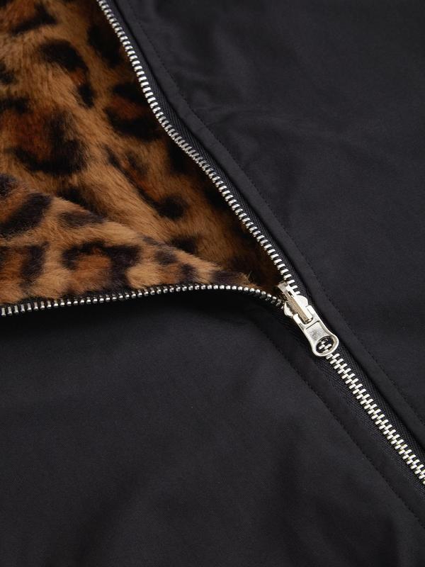 YOZY Women's Leopard Print Zip Up Thermal Lined Reversible Hooded Jacket, Fashion Casual Long Sleeve Pocket Outerwear for Daily Outdoor Wear, Women Clothing for Fall & Winter 8