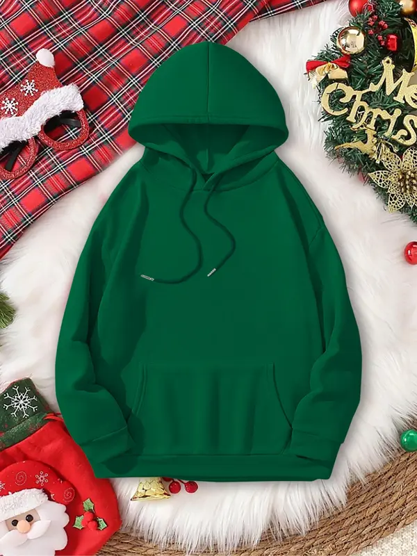 Women's Christmas Tree & Book Print Drop Shoulder Hoodie, Fashion Casual Drawstring Pocket Hooded Sweatshirt for Daily Holiday Outdoor Wear, Women Clothing for Fall & Winter 3