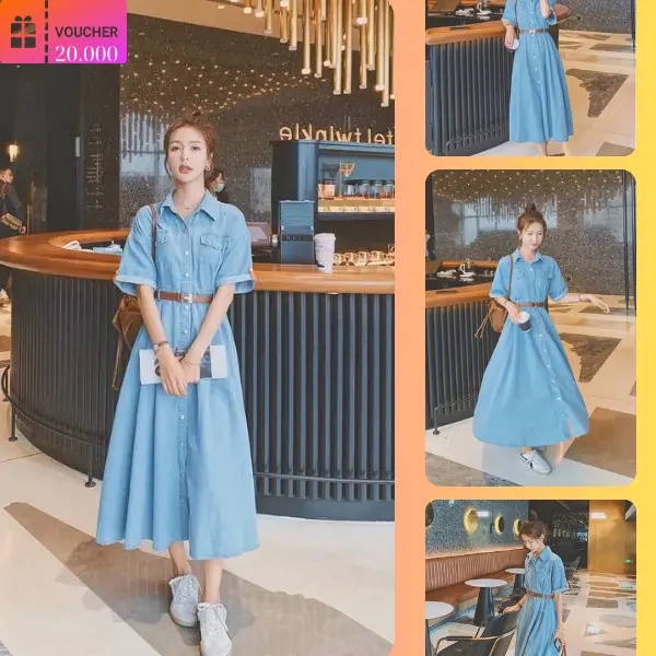 Váy jean denim dress dài xòe chất mềm trẻ trung thanh lịch JU24034 Joy1886 cho nữ - Women, Nữ vaytet đầm  trắng vay sang 0