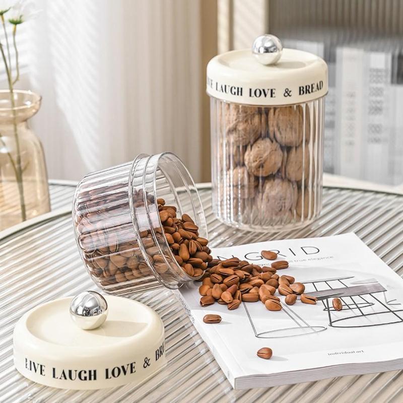 Coffee Bean Storage Jar, 1 Count Clear Food Storage Container with Lid, Dustproof Food Preserving Container for Home Kitchen Dormitory Office, Utensils 6