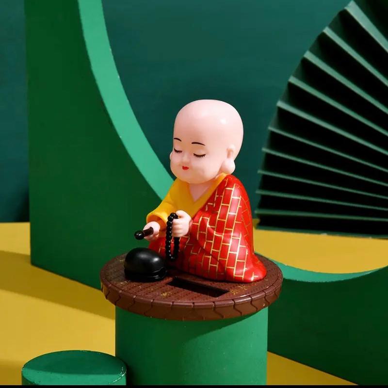 Tượng phật chú tiểu gõ mõ gật đầu sử dụng năng lượng mặt trời Decor Decor Phòng Tranh