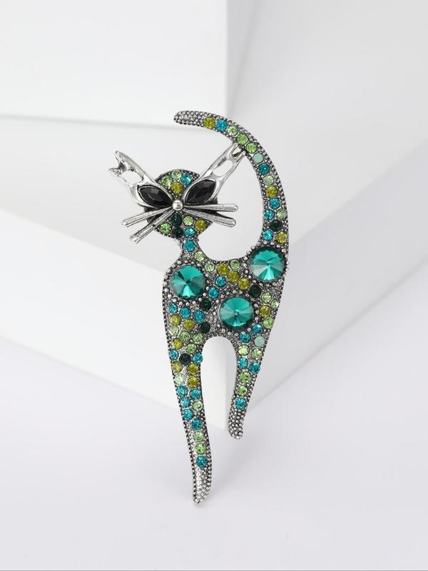 Cute Cat Design Brooch, Rhinestone Decorated Animal Themed Brooch, Fashion Accessories for Women & Men, Trendy All-match & Exquisite Jewelry for Birthday Gift 0