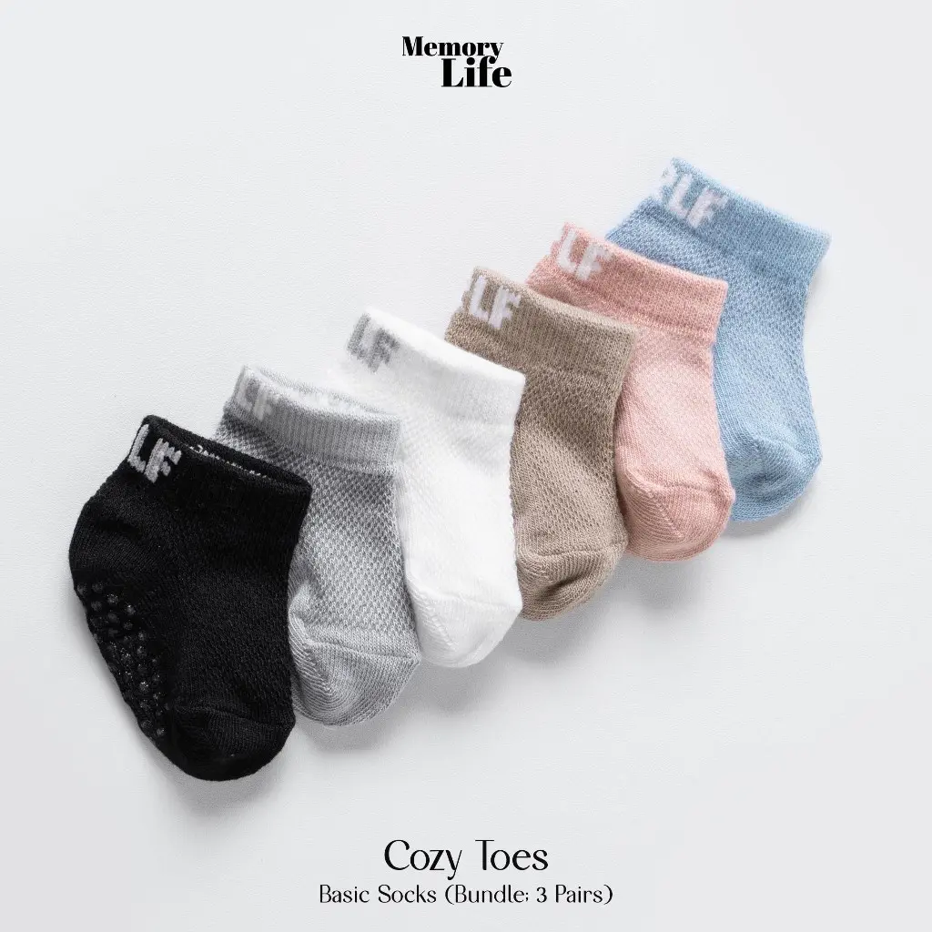 MemoryLife - Cozy Toes Bundling 3 In1 | Kaos Kaki Bundling | Low Toe Newborn Socks Lucu | Kaos Kaki NB - 8 Years