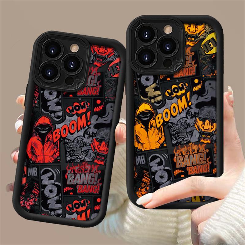 Berlaku untuk Oppo A60 A16 A17 A38 A78 A58 A18 A12 A15 A3s A5s A31 A16K A17k A77s A7 A12e A53 A16S A54S A1K A5 A9 2020 F9 Reno 8T 4GTrendy Comic Graffiti Case 1