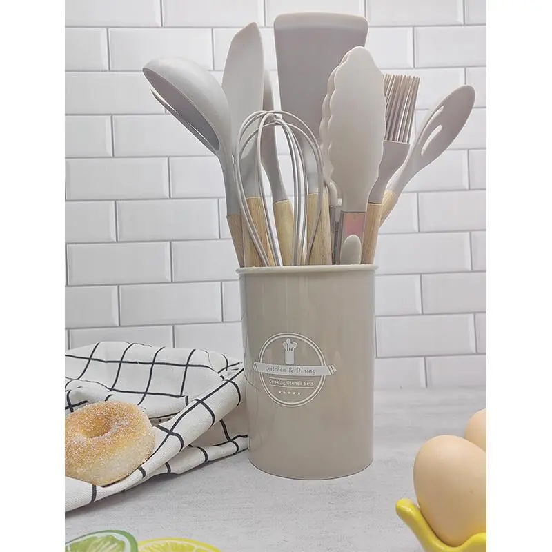 Wooden Handle Silicone Kitchenware Set, 12pcs/set Non-stick Cooking Utensils Set, Kitchen Cooking Utensils Set, Household Kitchen Products 4