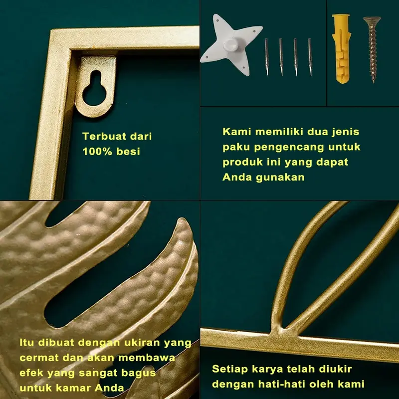 Dinding Besi Sofa Ruang Tamu Kreatif Modern Latar Belakang Dinding Wall Decor Hiasan Dinding Frame Metal Gold Daun Leaf Ginko Scandinavian Wall Decor Nordic Tanaman 3