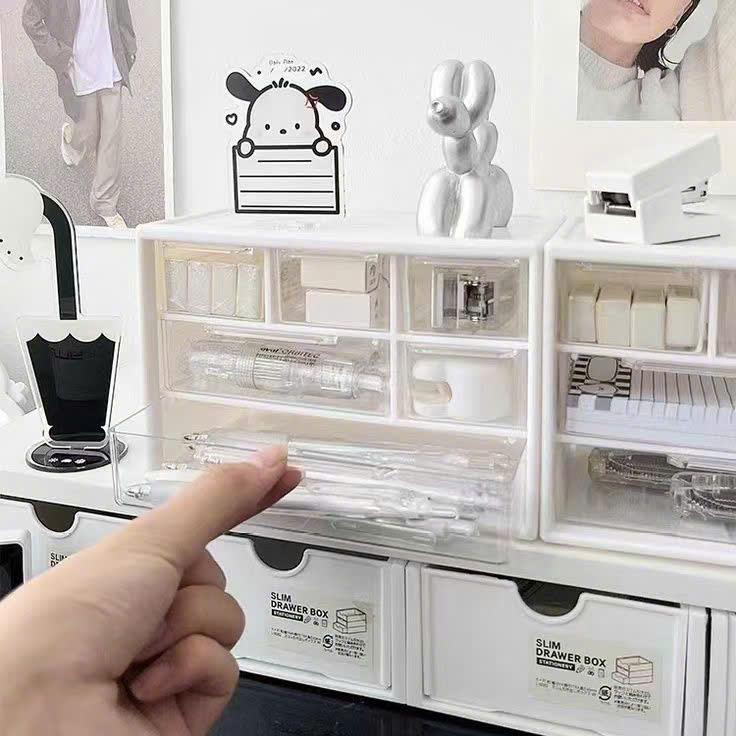 Hộp 9 ngăn kéo kệ mini chống bụi lưu trữ để bàn văn phòng phẩm derco bàn học dễ thương Hàn Quốc