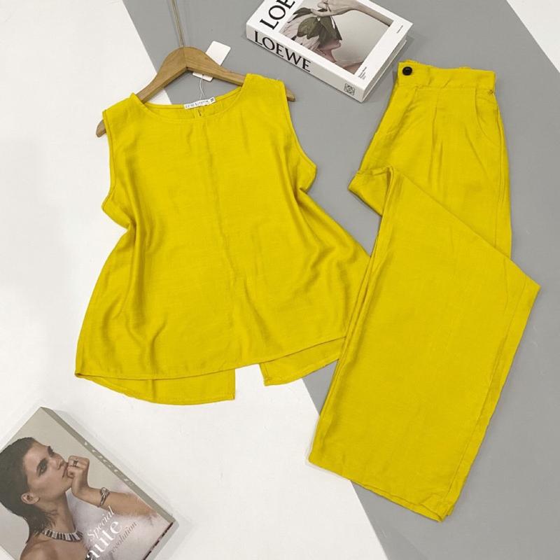 Set Đũi sát nách quần dài,xẻ tà mặt sau áo.Đủ size 40-75kg Nữ Women Top Nâu 5