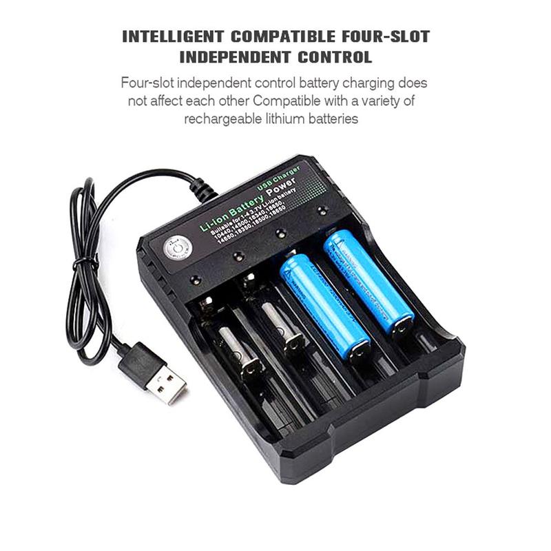 Bộ sạc pin Li-ion, AC 110V 220V, dành cho pin Có Thể Sạc Lại 18650 / 18500 / 16340 / 14500 / 26650, Bộ sạc USB thông minh, 4 khe cắm, Thích hợp để sạc 18650 6