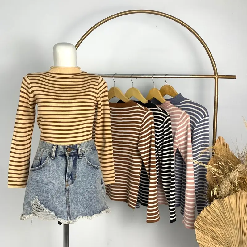 AJW [TM] Inner Rajut Turtleneck Lengan Panjang Model Terbaru | Dalaman Hijab | Atasan Wanita Rajut | Baju Stripe Fit Tangan Panjang | Top High Knitwear 2