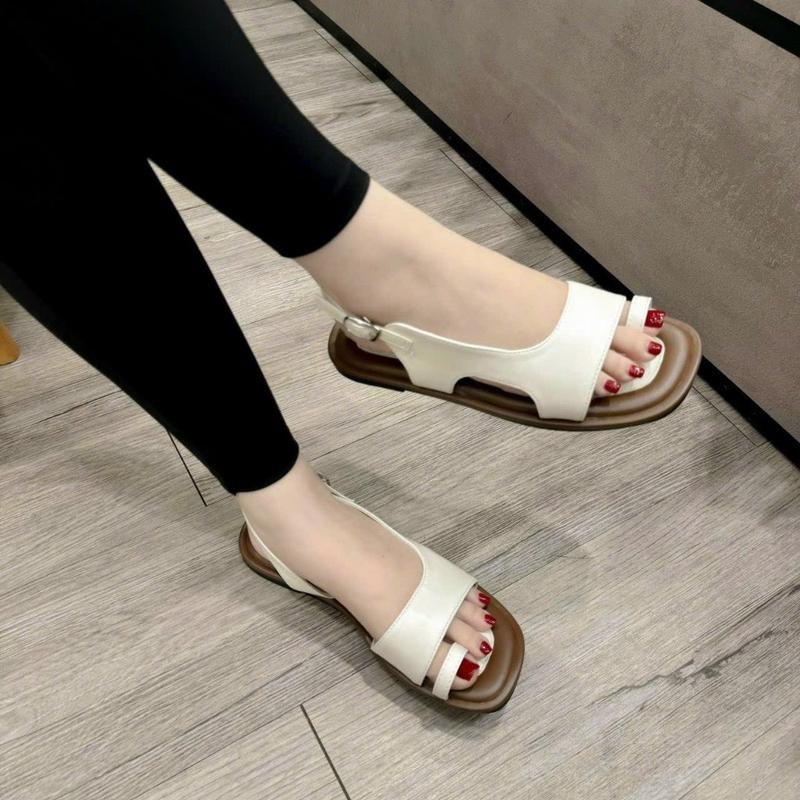 Giày sandal da mềm VH51  phối màu thời trang đế thấp Nữ DéP