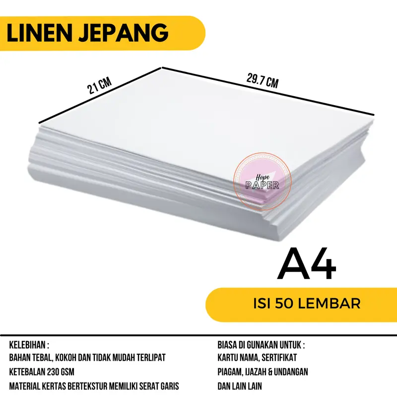 Kertas Linen A4 230 gsm isi 50 lembar / Kertas Sertifikat A4 / Kertas Piagam Sertifikat A4 / Kertas Sertifikat Linen A4 / Kertas Kartu Nama 0