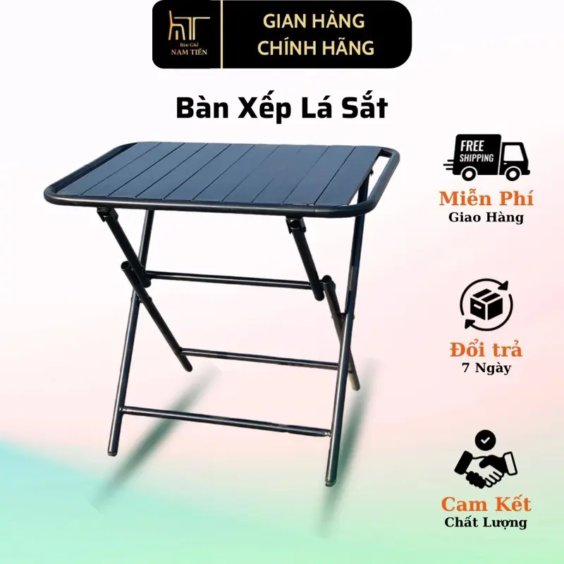 Bàn Xếp Trà Chanh Chữ Nhật Nan Lá Sắt, Bàn Cafe Gấp Gọn Tiện Lợi Sơn Tĩnh Điện