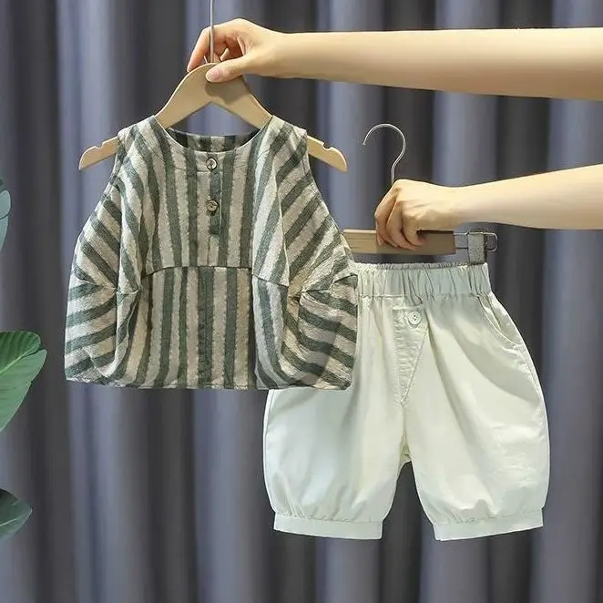 Bộ Đồ Bé Trai, Quần Áo Mùa Hè, Thời Trang, Bộ Đồ Vest Trẻ Em, Mỏng, Áo Phông Không Tay Quần Đùi, Bộ Đồ Hai Mảnh, Thích Hợp Cho Bé Trai, Thời Trang