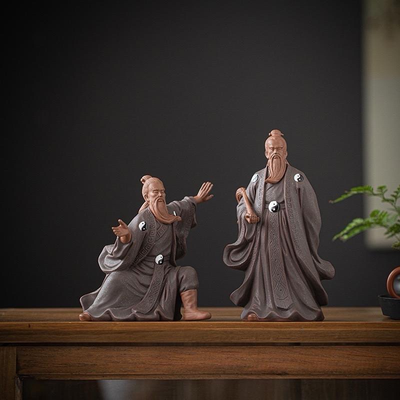 Tượng gốm : Trương Tam Phong ( gốm tử sa , cao 15-19cm ) , trang trí bàn trà , bonsai tiểu cảnh