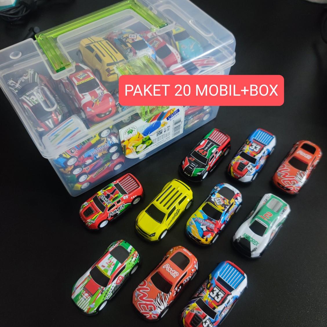 (PAKET 20 MOBIL+BOK) mainan mobil edukasi anak mainan mobil balap mini bahan besi alloy tipis pullback tarik mundur jalan Toy