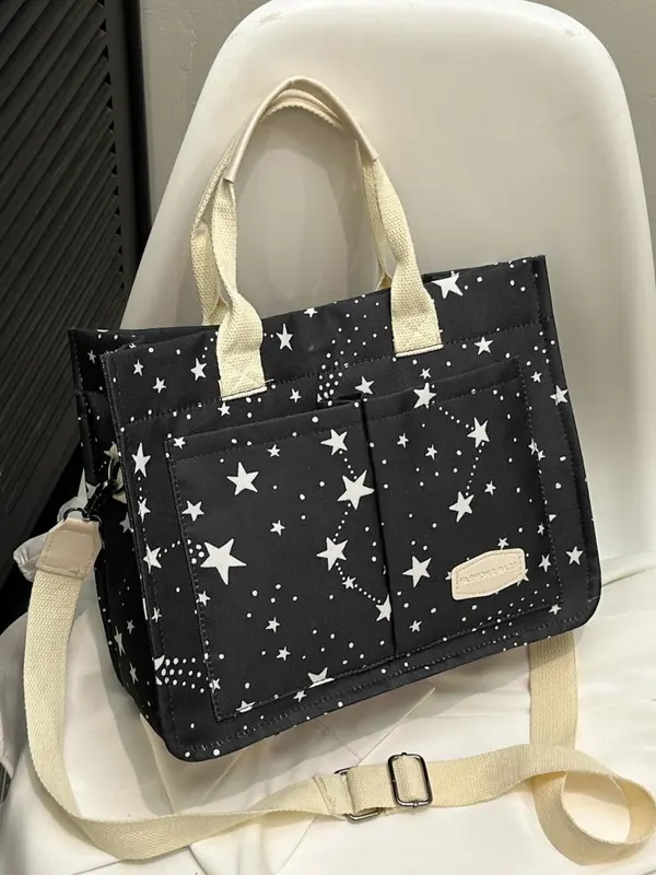 Stylish Ditsy Floral & Polka Dit & Star & Fruit Pattern Tote Bag As Back To School Gift, Tote Bag for Women,  Unique Bags, Tote Bag for School Gifts, Trendy Versatile High-quality Daily Commuting Handbags for Work Office & Daily Used 1