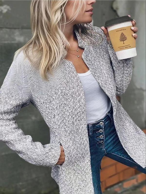 Women's Solid Color Pocket Long Sleeve Open Front Coat, Casual Longline Outerwear for Fall & Winter, Ladies Clothes for Daily Wear 0