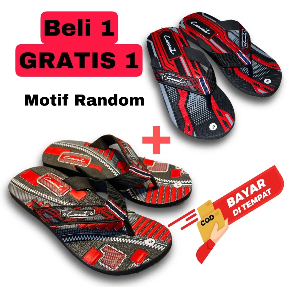 Beli 1 Gratis 1 - SANDAL JEPIT PRIA - Sandal Jepit CANVAIL cowok Banyak mOtif Random / ACAK