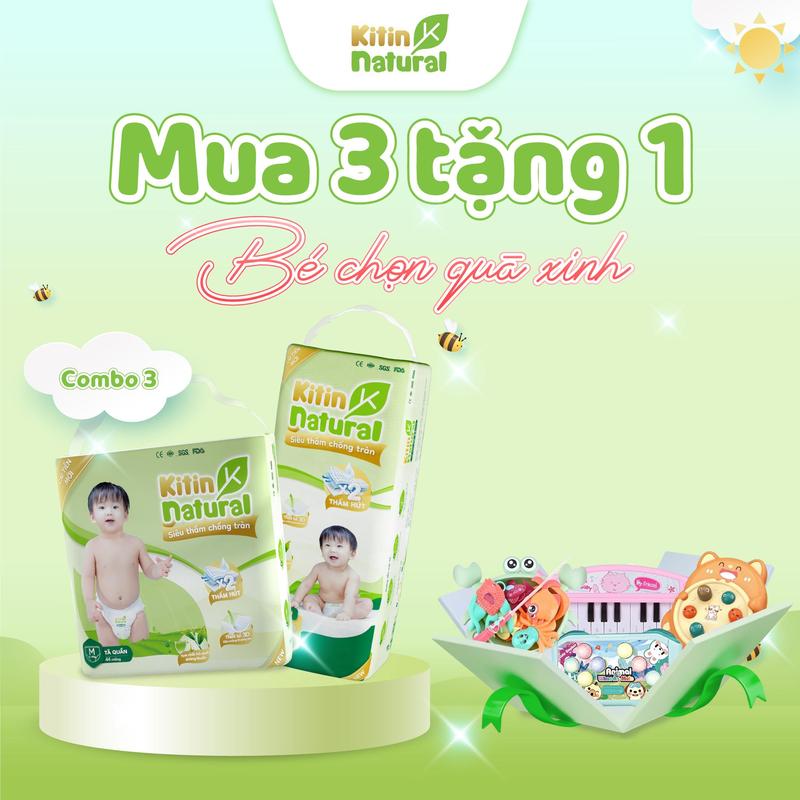 [SIÊU QUÀ TẶNG] COMBO 3 bịch Tã Bỉm Việt Kitin Natural mỏng thoáng, nhẹ tênh, mềm mại, đủ size cho bé