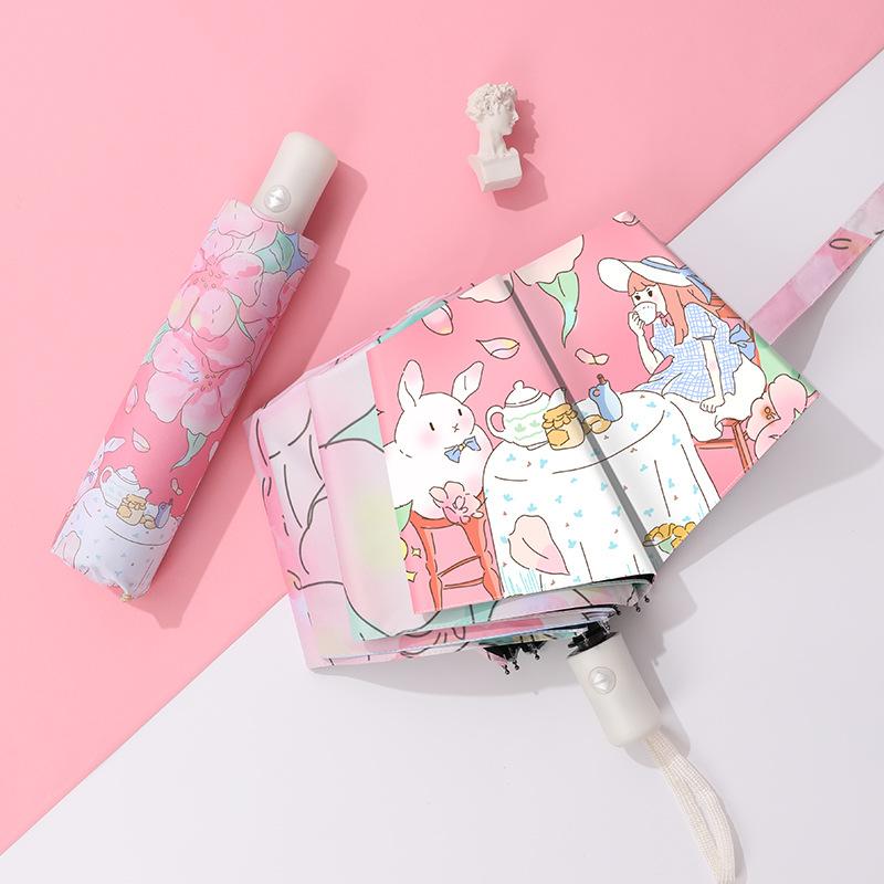 Ô gấp hoàn toàn tự động, thiết kế tiệc trà hoa anh đào, chống nắng và tia cực tím, mưa hoặc tỏa sáng, UPF 50+, ô câu bảnh, dù che mưa gấp gọn, ô che mưa cho học sinh nữ, ô, câu 4