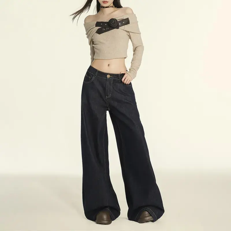 Loose Wide Leg Jeans for Women 2024 Autumn New Trendy Hot Girl Low Waist Slimming and Straight Drape Mop Pants