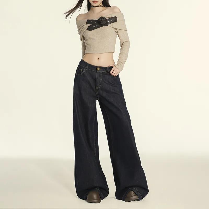 Product Introduction of Loose Wide Leg Jeans for Women 2024 Autumn New Trendy Hot Girl Low Waist Slimming and Straight Drape Mop Pants 4
