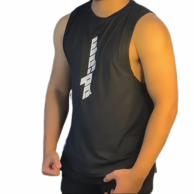 Áo Tanktop Nam Vải Poly Mè Thoáng khí co giãn 4 Chiều - Ao Ba lỗ Vạt Bầu In Logo - Tập Gym chạy Bộ M048