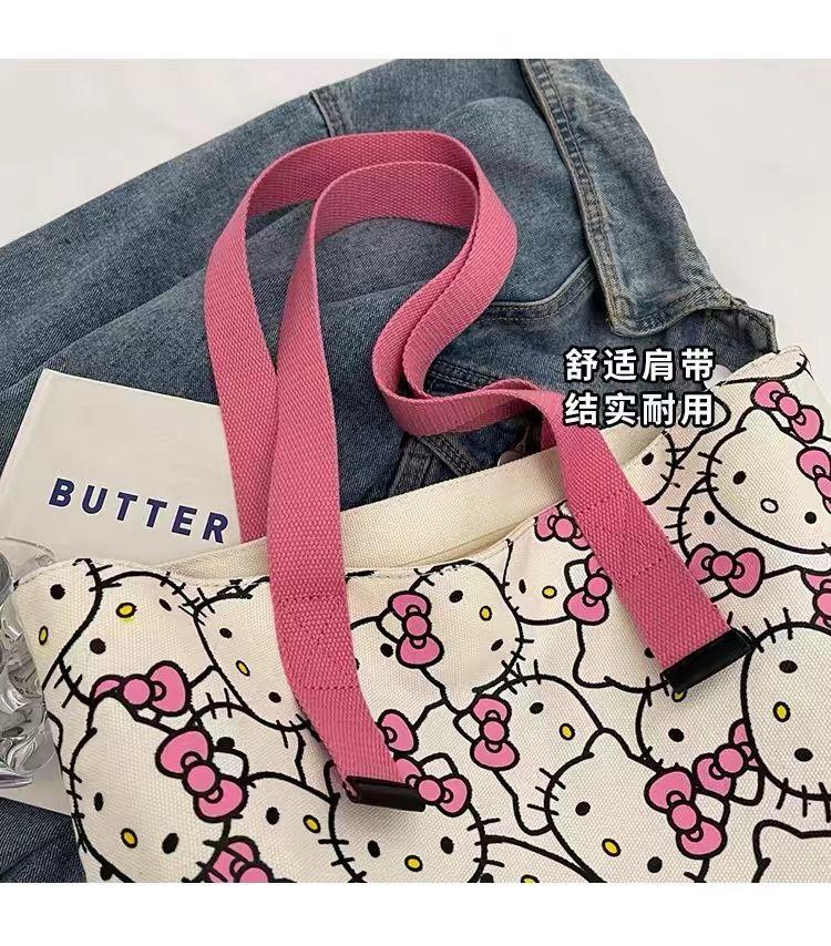 Product Introduction of Túi Vải Bố, Thiết Kế Hello Kitty Dễ Thương, Dành Cho Nữ, Hàng Mới Về Năm 2024, Túi Đeo Vai Hello Kitty Hoạt Hình, Thích Hợp Đi Lại, Túi Tote Đeo Vai 2