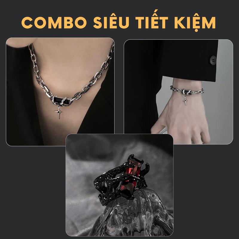   Mua là mê chê thì hoàn về  Combo phụ kiện nam nữ - Bộ 3 sản phẩm vòng cổ vòng tay nhẫn đính đá cá tính ngầu đẹp chất thời trang Tavi titan không gỉ 
