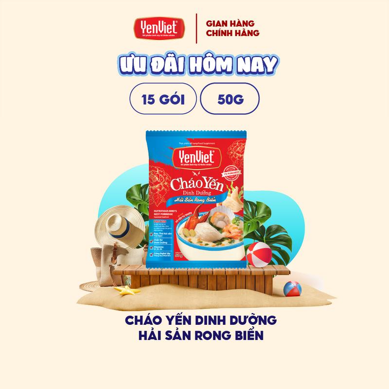 Yến Việt - Cháo yến dinh dưỡng hải sản rong biển sấy thăng hoa, bổ sung vitamin B, không bột ngọt, thùng 30 gói x 50g