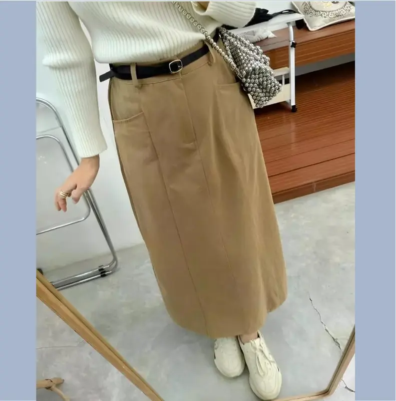 Madona  Span Katun Drill Cargo Skirt Kantong Samping Bawahan Wanita Panjang Casual Cewek rok kantong samping 5