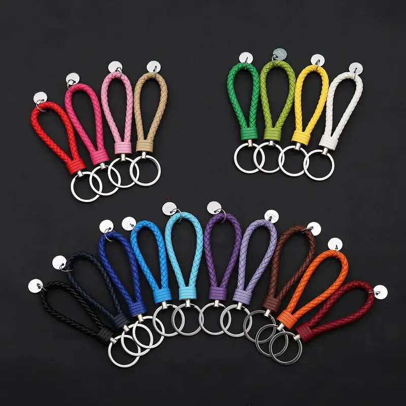 Handwoven Braided PU Leather Woven Rope Keychain Men Women Quality DIY Key Chains Bag Car Key Ring Couple Jewelry Trinket
