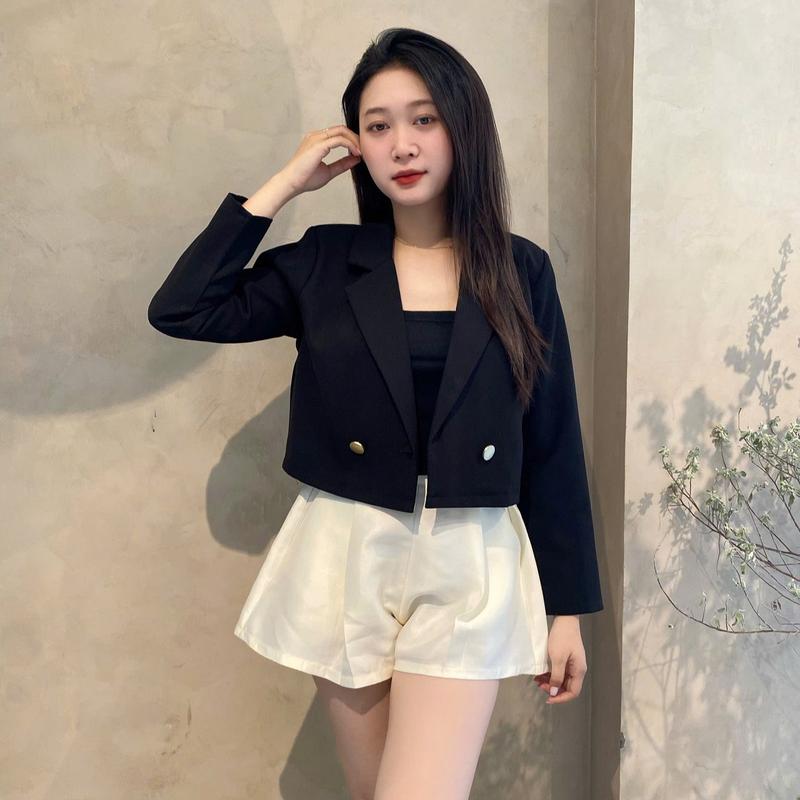 Áo Blazer Nữ 2 Lớp Dáng Lửng Dài Tay, chất liệu dày dặn đứng phom Women Top