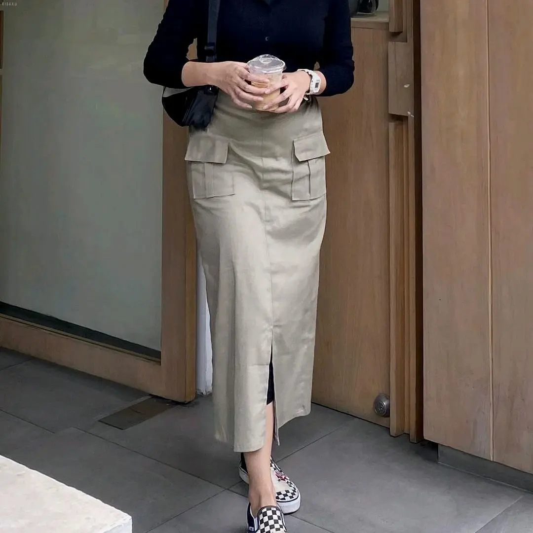 Sunshine - Kenzy Rok Kargo Skirt Korean Style Formal Kain Kancing Karet