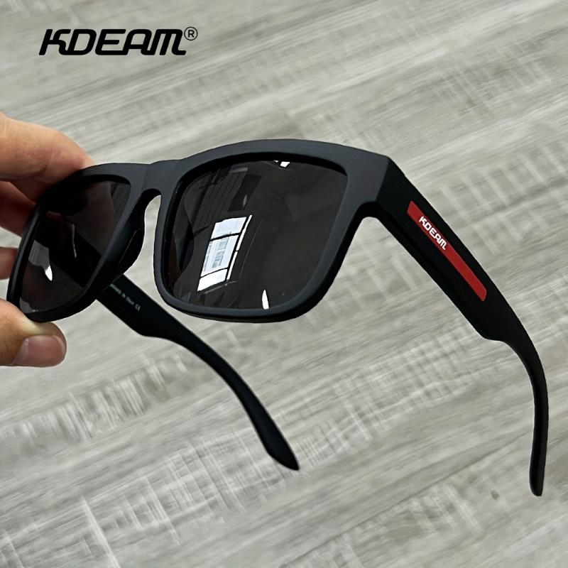 KDEAM Polarized Square Fashion Glasses for Men - Protection, Comfortable 3D Nose Pad, Durable PC Frame & Polarized Lenses, Ideal for Fishing, Driving & Outdoor Activities, Black with Red Accents 0
