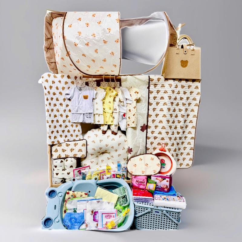 COMBO SƠ SINH TONE GẤU T1 CHO MẸ VÀ BÉ GỒM SẢN PHẨM KHĂN CHĂN, QUẦN ÁO VÀ CÁC VẬT DỤNG THIẾT YẾU. TẶNG NỆM CHỐNG TRÀO , TÚI XÁCH Cho Bé Kem bộ quà tặng thubinh combo