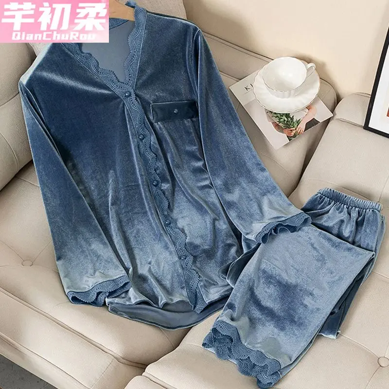 Đồ Ngủ Nhung Kim Cương, Cao Cấp, Dành Cho Nữ, Mùa Thu Và Mùa Đông, Bộ Đồ Mặc Nhà Dài Tay, Phong Cách Pháp Ngọt Ngào, Hàng Mới Về 2024, Cổ Búp Bê Cạp Cao Women 4
