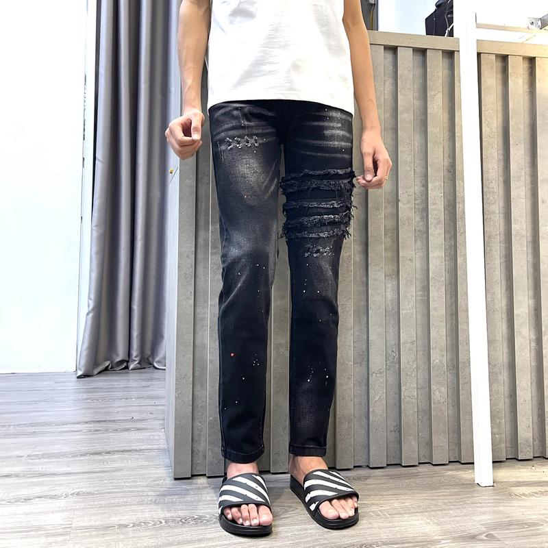 Quần jean ds đen khói khuyết tật viền thêu xù bản mới host trennn