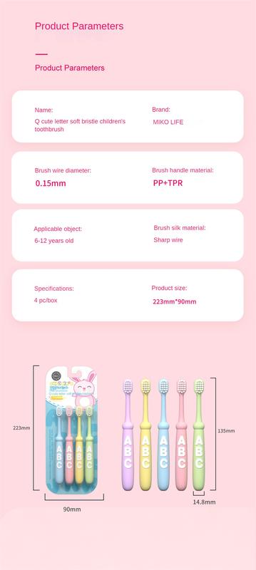 Product Introduction of 4PCS Children's Alphabet Soft Toothbrush 3-6-9 years old colored children's toothbrush Adorable Small Head Soft Bristle Toothbrush Kid-Friendly 17