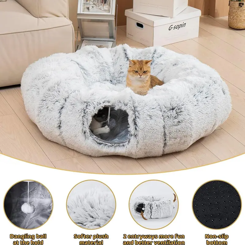 Foldable Cat Tunnel, 1 Count Portable Long Plush Cat Nest, Cat Tunnel Toy, Pet Supplies for Indoor Outdoor Use 3