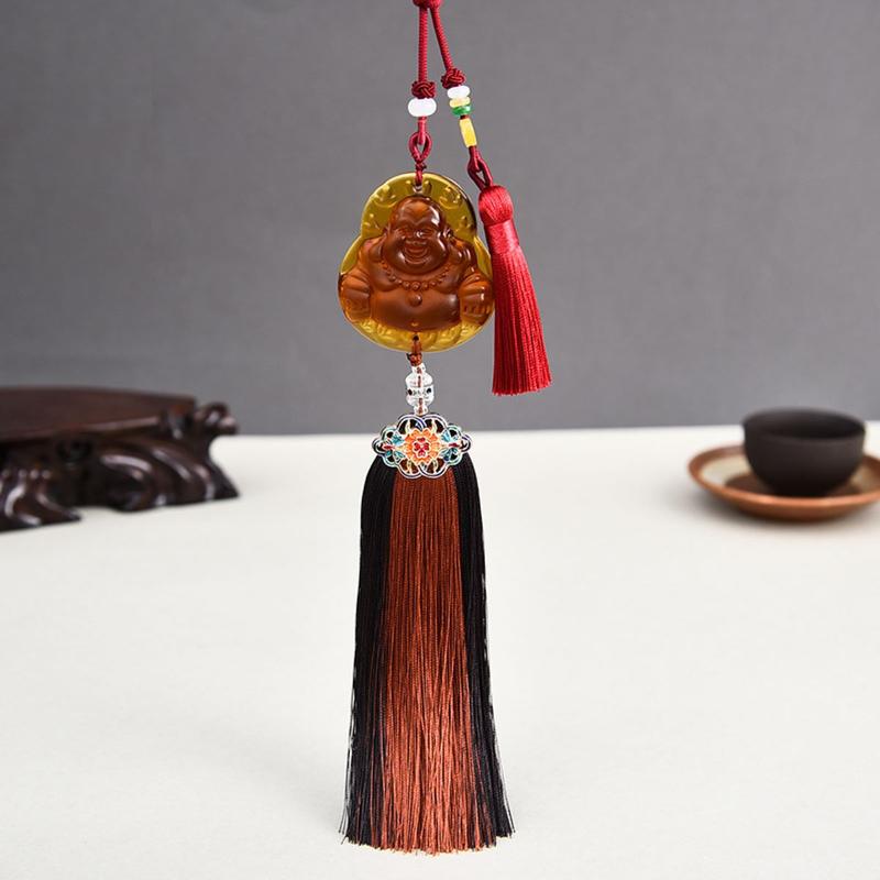 Khánh Treo Xe Ô tô tượng Phật Di Lặc Quan Âm Chữ Phúc Màu Trà thiết kế hai mặt phù hợp treo kính chiếu hậu các loại xe ô tô Nội Thất