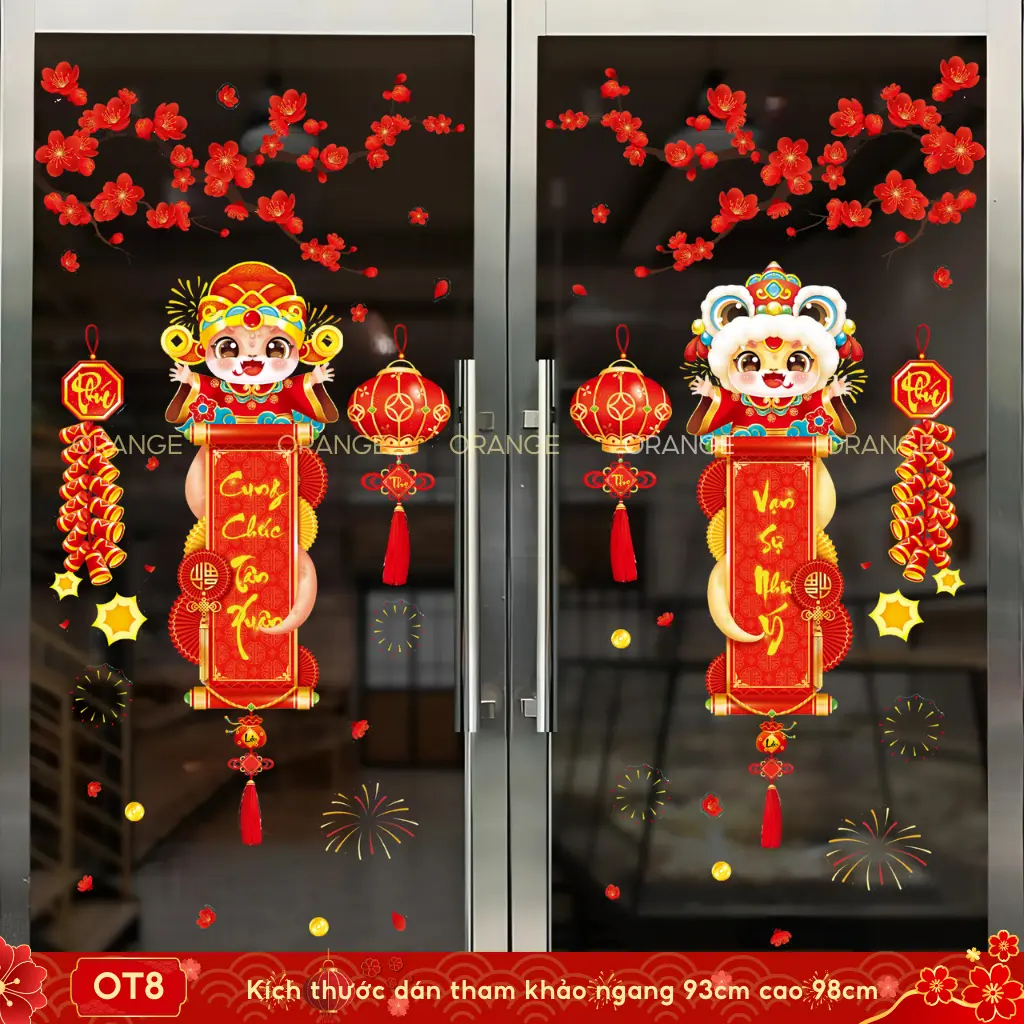 Decal tết trang trí tết 2025 hít tĩnh điện dán kính tiếng Việt, 2 mặt, chống nước, không có keo mã OT8