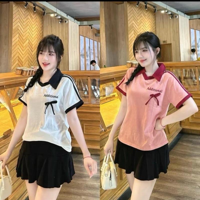 Áo thun cổ trụ Bigsize 45-90kg T606 chất thun gân tăm lạnh đính nơ xinh xắn co giãn tốt form rộng vừa nhiều màu xinh