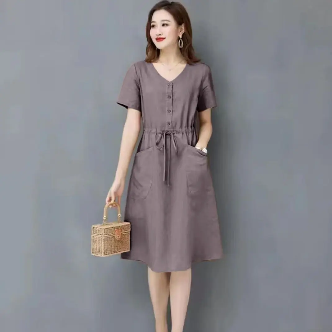 knee length dresses for ladies No.35 Maxi Length Linen Dress in Stirling Plaid main image 0