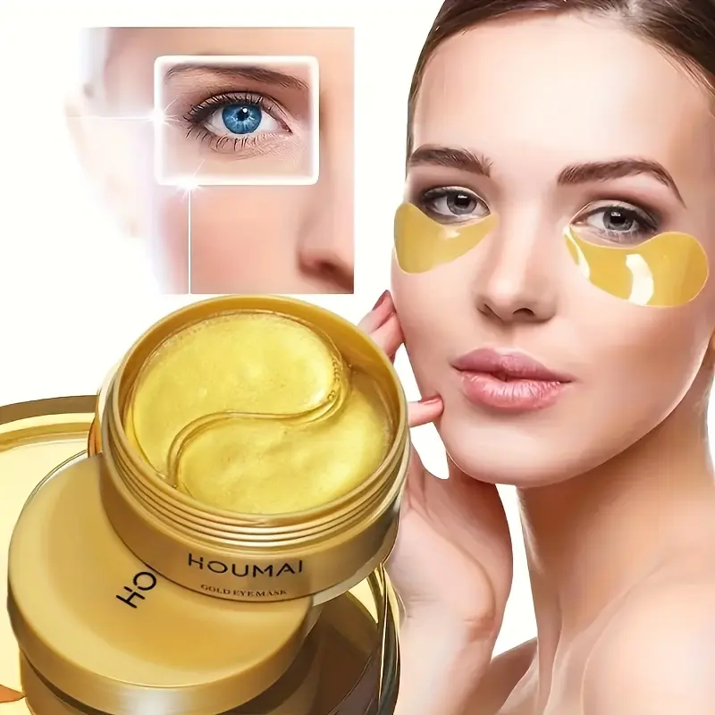 Masker Mata Panda Collagen Moisturizing Eye Mask Houmai Gold Isi 60 Lembar - Mengencangkan, Hitam masker  bawah Perawatan