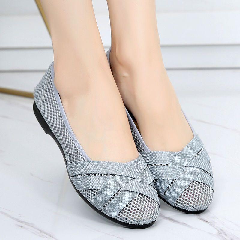Giày Lưới Thoáng Khí, Phong Cách Mùa Hè, Dành Cho Phụ Nữ, Đế Mềm, Chống Trượt, Giày Một Lớp, Thiết Kế khoét lỗ Thích Hợp Cho Phụ Nữ Mang Thai Và Đế Làm Việc, Giày Cho Mẹ 2