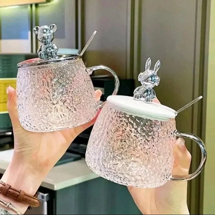 Gelas kaca / Mug Tutup Beruang + Dus I /Sus/Gelas Kopi / Gelas Teh / Mug Minuman