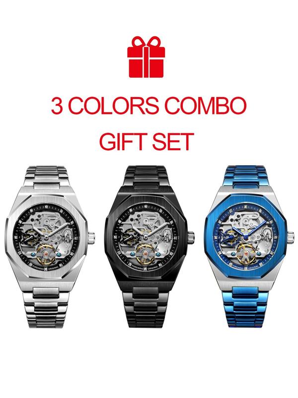 Men's Classic Business Rhinestone Decorated Analog Mechanical Watch, Fashion Watches for Men, Luminous Hands Watch for Party, Daily Clothing Decor, Trendy All-match & Exquisite Watch for Birthday Gift with Box 5